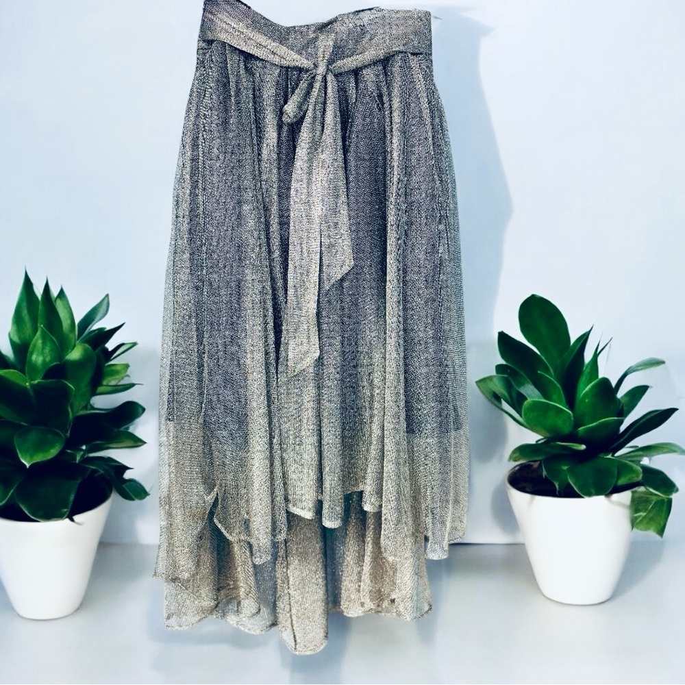 🆕GRACIA VINTAGE silvery Mesh HIGH/LOW Skirt size M